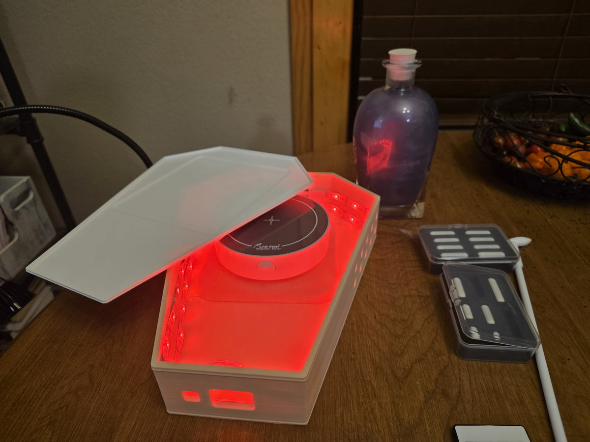 Living Potion Coffin – Glowing RGB Potion Display with Magnetic Stir Plate