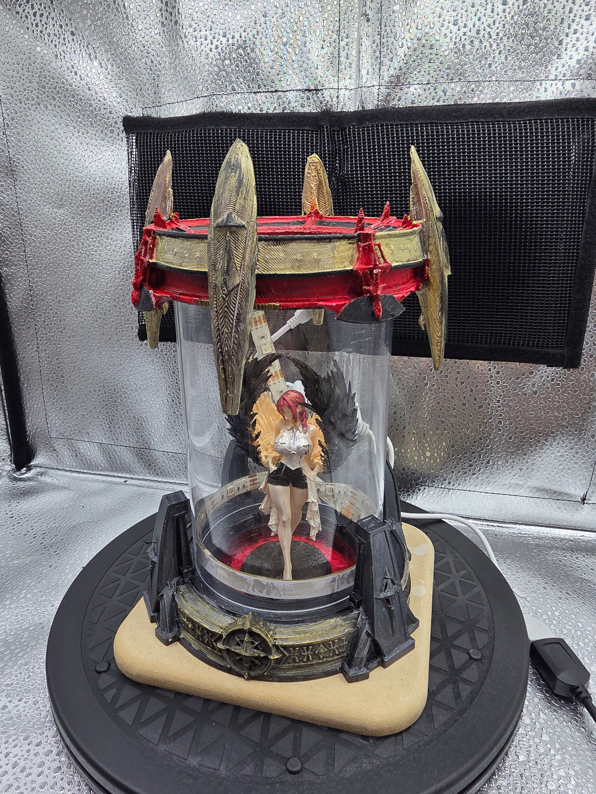 Winged Sorceress LED Display Figurine - One-of-a-Kind Hand-Painted Original in Lighted Acrylic Tube