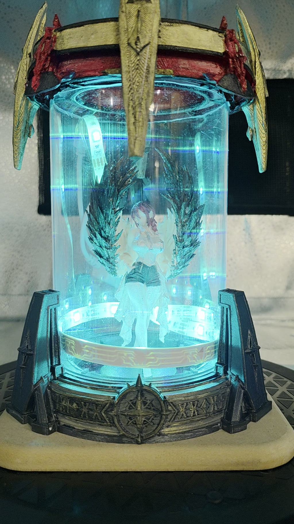Winged Sorceress LED Display Figurine - One-of-a-Kind Hand-Painted Original in Lighted Acrylic Tube