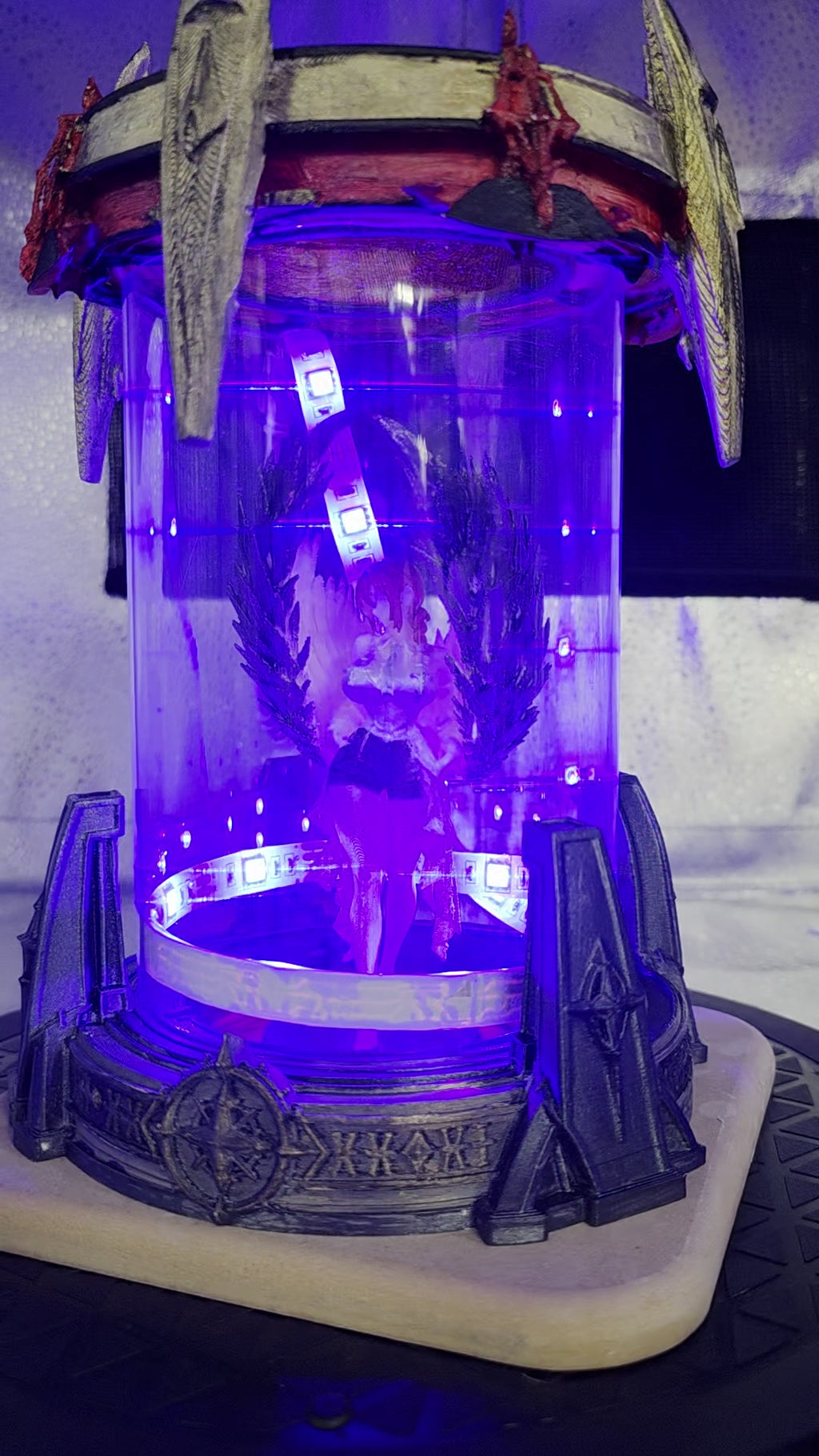 Winged Sorceress LED Display Figurine - One-of-a-Kind Hand-Painted Original in Lighted Acrylic Tube